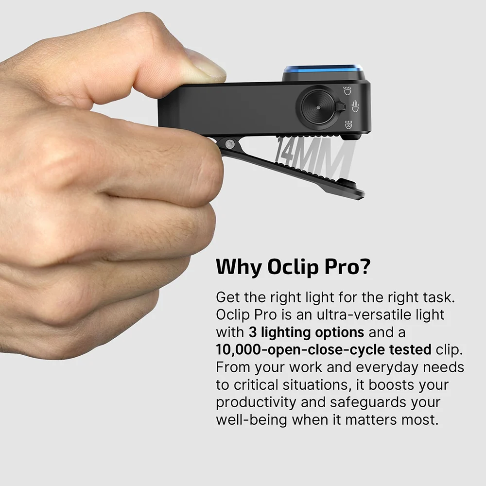 Oclip Pro Multifunctional EDC Clip Flashlight - Black, No Headband - QLC Developments